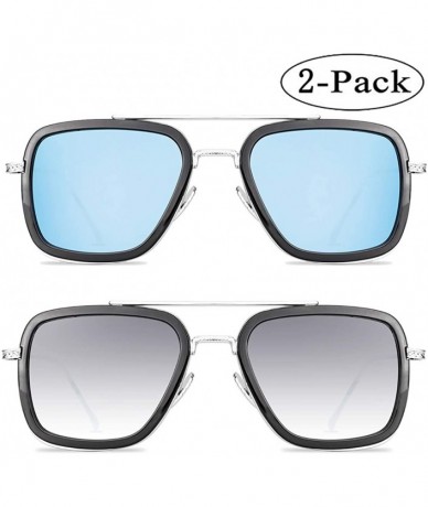 Square Tony Stark Sunglasses for Men Women Aviator Square Metal Frame Spiderman ironman edith glasses - CR197I2T2LU $28.78