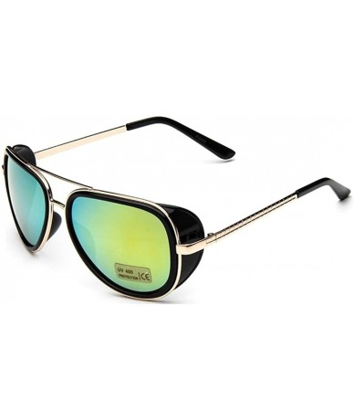 Square Unisex S005 Horn Rimmed Metal Frame Side Shield Aviator 58mm Sunglasses - Black+yellow - CB11ZHND3PV $23.06
