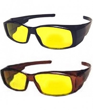 Rectangular 2 Pair Polarized Fit Over Glasses Lens Cover Rectangular Night Driving Sunglasses - Black/Brown - CS17YR8S75Y $22.22