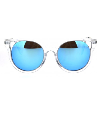 Cat Eye Womens Plastic Clear Horn Rim Cat Eye Round Retro Fashion Sunglasses - Blue - CL17Z30OZ50 $8.51