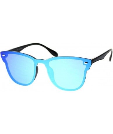 Shield Unisex Panel Lens Shield Hipster Plastic Horn Sunglasses - Black Blue Mirror - CA18T8H0GDR $25.43