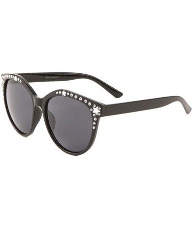 Cat Eye Frontal Rhinestone Star Round Cat Eye Sunglasses - Black - CJ1987GKCUM $16.88