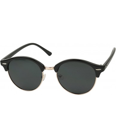 Round Retro Semi-Rimless Round Polarized Sunglasses Classic Half Frame Circle Lens 80's Shades - Black W/ Gold - CS188ZY3N34 ...