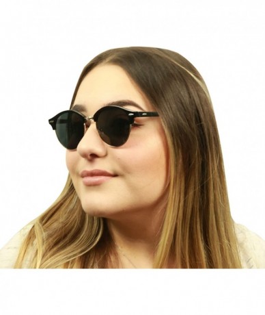 Round Retro Semi-Rimless Round Polarized Sunglasses Classic Half Frame Circle Lens 80's Shades - Black W/ Gold - CS188ZY3N34 ...