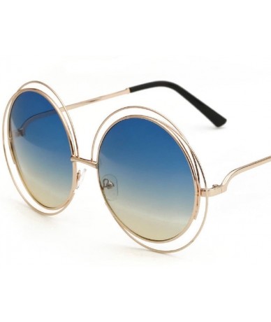 Oversized Round Mirrored Lenses Flat Metal Double Frame Sunglasses - 12a - CM1822Z0O7A $18.68