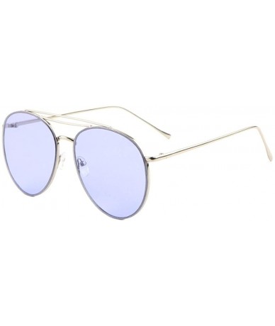 Aviator Color Flat Lens Double Top Bar Modern Round Aviator Sunglasses - Blue - CL190IZ0O75 $15.60