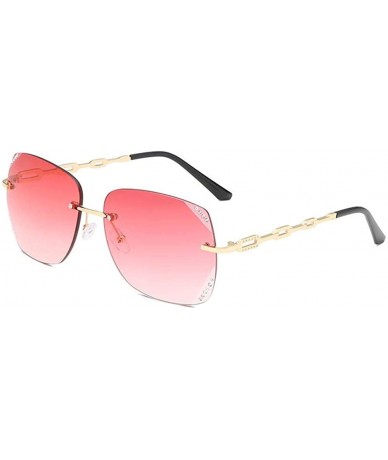 Rimless Women Fashion Rimless Sunglasses Oversized Sunglasses With Case UV400 Protection - Gold Frame/Gradient Pink Lens - CF...