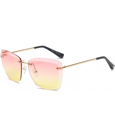 Oversized Women Fashion Rimless Flat Lens Square Oversized Sunglasses - Pink/Yellow - CQ18WU06NM3 $37.01
