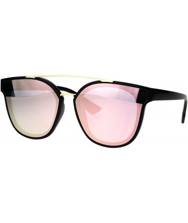 Rectangular Hipster Plastic Horned Double Metal Flat Top Bridge Sunglasses - Black Pink - CL18687OCC2 $9.29