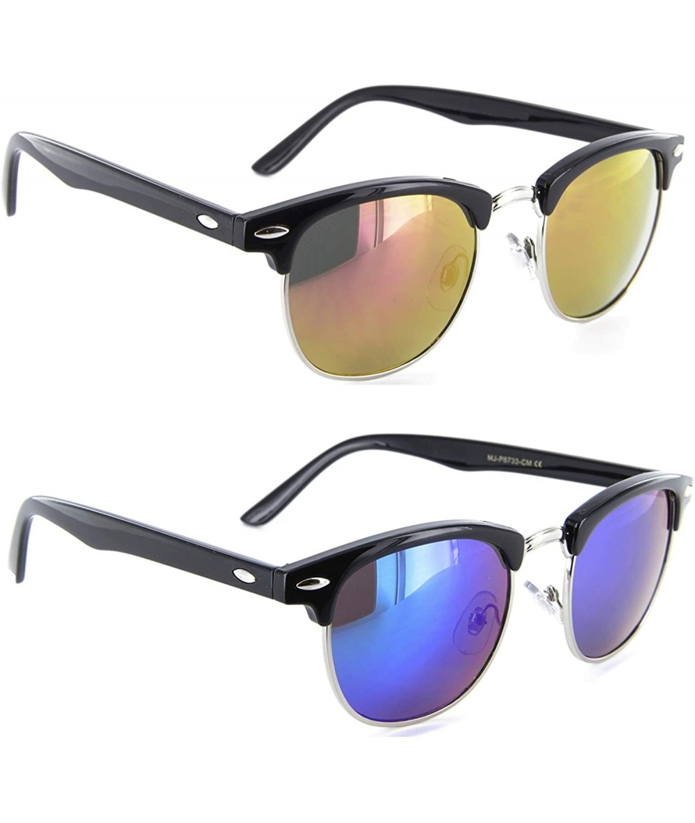 Semi-rimless Half Frame Sunglasses Horned Rim Mirror Lens Retro Classic Gift Set for Women Men - CT11NBPACK5 $11.49