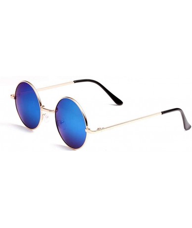 Round Unisex Hippie Vintage Sunglasses - Anti UV Retro Oversized Round Eyewear (Yellow Frame With Blue Lenses) - CQ18OZ52HTW ...