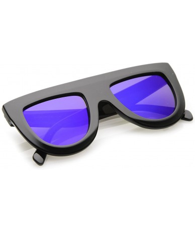 Oversized Oversize Chunky Wide Arms Colored Mirrror Flat Lens Flat Top Sunglasses 51mm - Black / Blue Mirror - C717YZYLSZY $1...