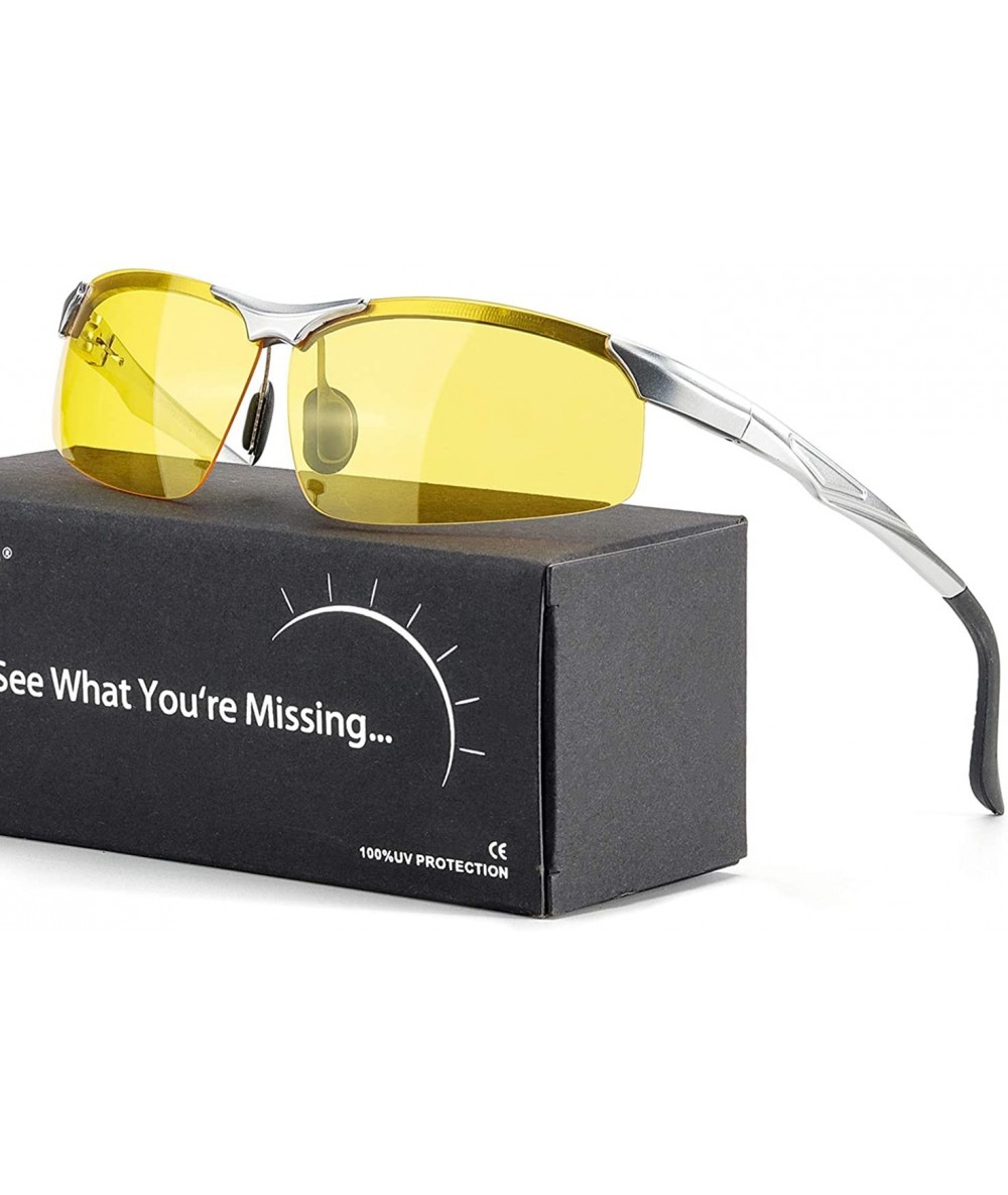 Men's Night-Driving Glasses Polarized Lens Rectangular Al-Mg Metal Frame-  Reduce Glare Safe Nighttime- UV400 - CP18TRAYZM9