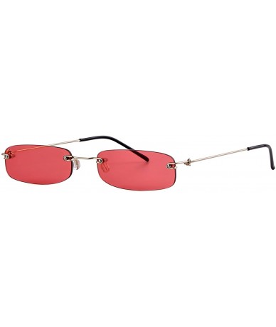 Rectangular Rectangle Rimless Sunglasses Brand Designer Small Frame Eyeglasses Ocean Lens unisex - Red - CK18GHSUKIY $13.15