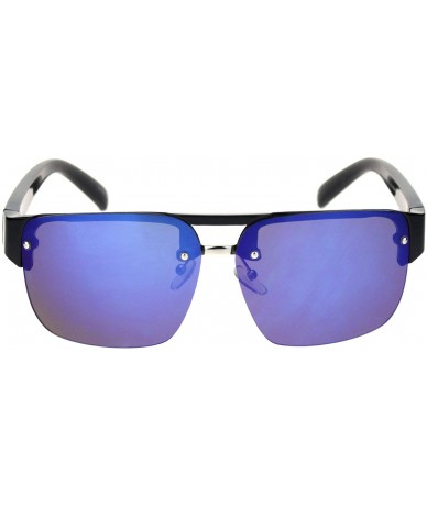 Rimless Minimal Mod Rectangular Half Rim Mens Plastic Designer Sunglasses - Black Blue Mirror - CW18R6LYU0W $8.03