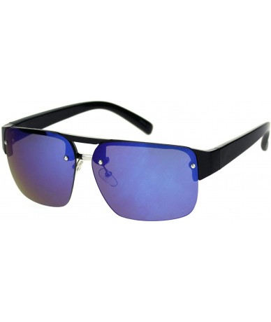 Rimless Minimal Mod Rectangular Half Rim Mens Plastic Designer Sunglasses - Black Blue Mirror - CW18R6LYU0W $8.03