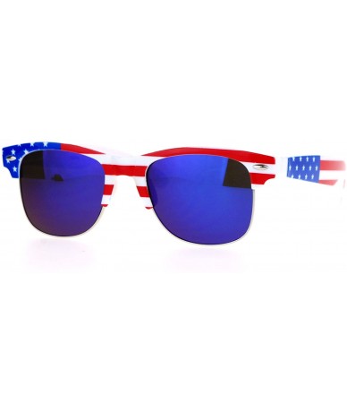Square USA American Flag Print Sunglasses Patriotic Square Horn Rim Spring Hinge - White/Us Flag - CZ187K4XWGW $9.15