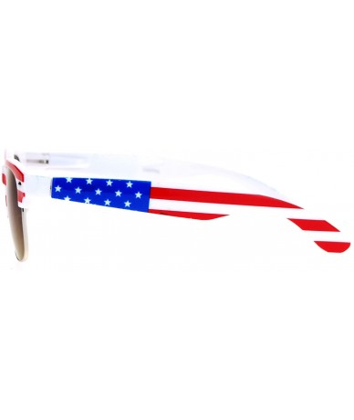 Square USA American Flag Print Sunglasses Patriotic Square Horn Rim Spring Hinge - White/Us Flag - CZ187K4XWGW $9.15