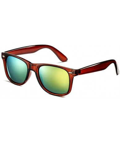 Rectangular Classic Polarized Sunglasses for Men Women Retro UV400 Sun Glasses - A8 Brown Frame/Gold Mirror Lens - CU18S9K2K4...