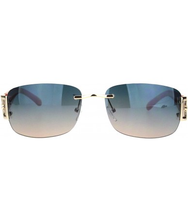 Square Luxury Rimless Art Deco Metal Chain Designer Sunglasses - Gold Peach - CE18KL8QYDS $20.12