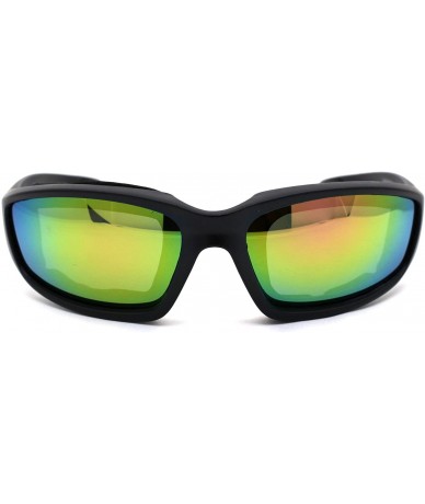 Goggle Mens Foam Padded Warp Around Biker Goggle Style Sunglasses - Matte Black Peach Mirror - CG18A6L585I $21.30
