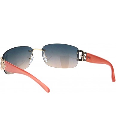 Square Luxury Rimless Art Deco Metal Chain Designer Sunglasses - Gold Peach - CE18KL8QYDS $20.12