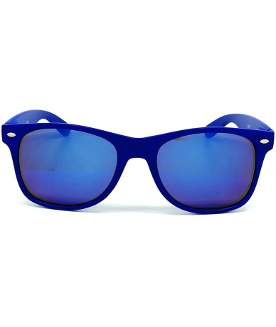 Oversized 97800-1 Premium Soft Horned Rim Matte Finish Mirror Retro Sunglasses - Blue - CT18OENDY9A $17.52