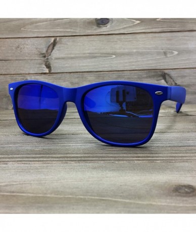 Oversized 97800-1 Premium Soft Horned Rim Matte Finish Mirror Retro Sunglasses - Blue - CT18OENDY9A $17.52