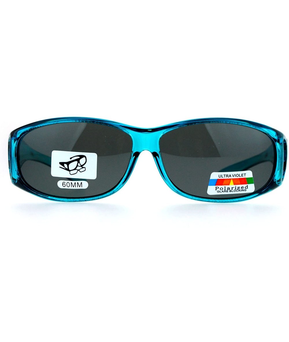Oversized Rectangular Polarized Anti-glare 60mm Fit Over OTG Sunglasses - Teal - CD12MX5FJPJ $18.28