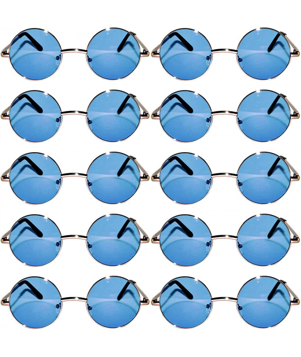 Round 12 Round Retro Vintage Circle Tint Sunglasses Metal Frame Colored Lens Small lens - Round_43_gld_blue_12p - CR189IY72D9...