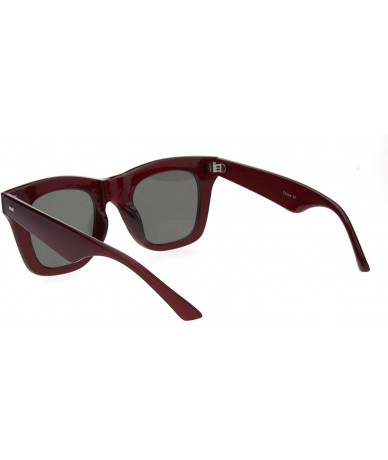 Rectangular Vintage Retro Thick Plastic Horn Rim Hipster Sunglasses - Burgundy Silver Mirror - C518QG3293Q $10.72