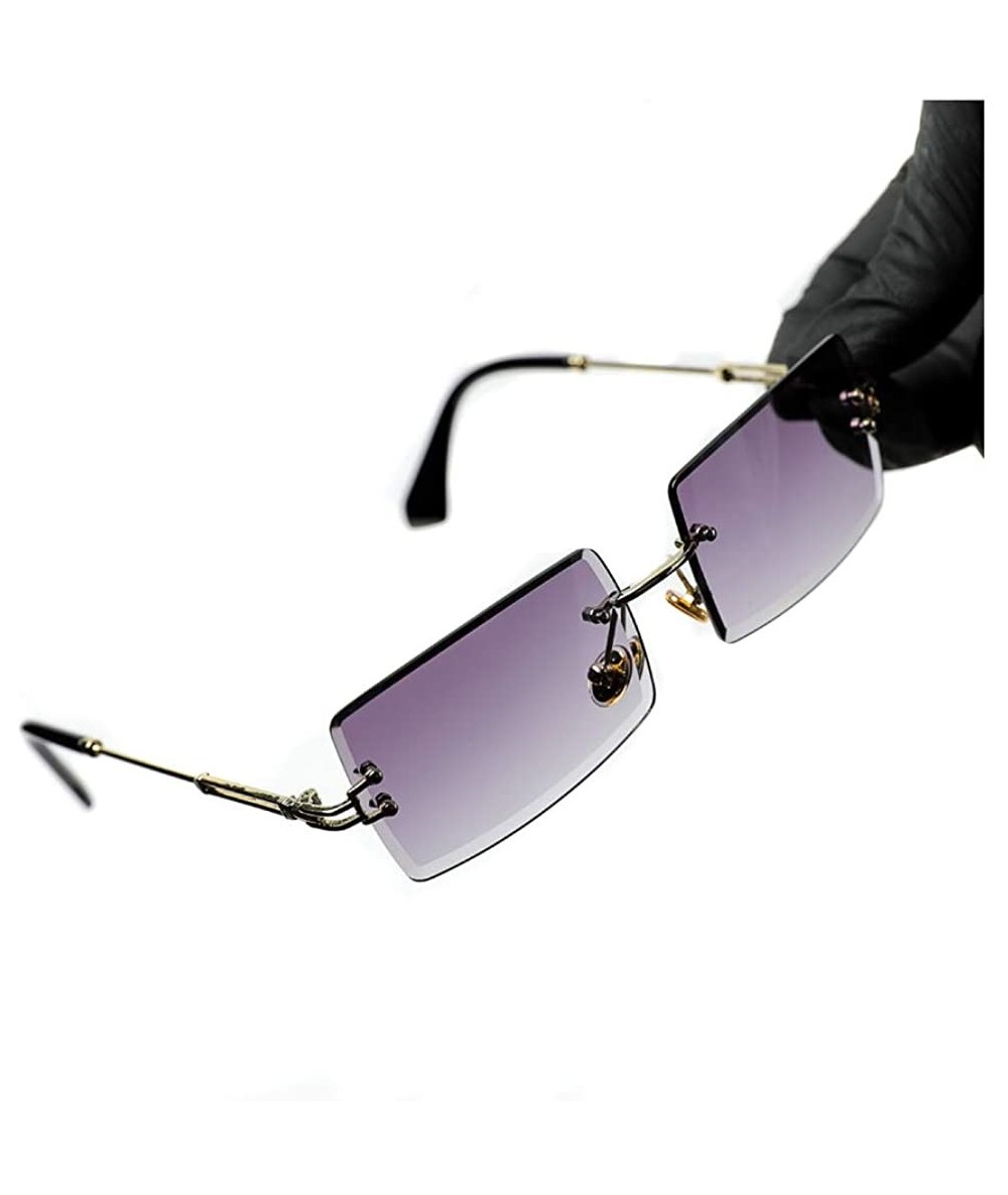 Rimless Mens Vintage Rectangle Gold Purple Gradient Tint Sunglasses- Large - CE18WGGC3MT $22.44