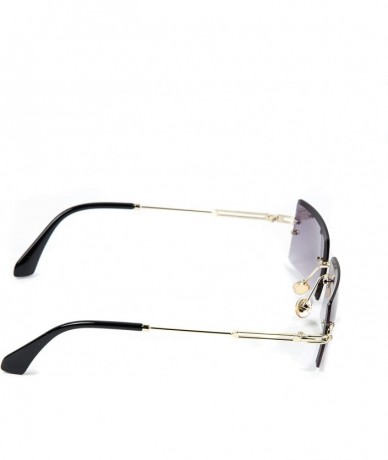 Rimless Mens Vintage Rectangle Gold Purple Gradient Tint Sunglasses- Large - CE18WGGC3MT $22.44