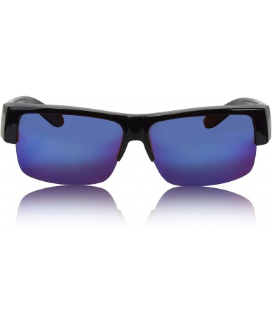Rectangular Over Glasses Sunglasses Semi Rimless Polarized Lens Fitover Sunglasses - Blue - C3196QO27E7 $15.20
