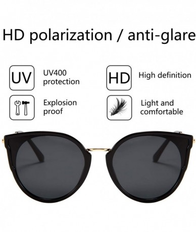 Semi-rimless Polarized Retro Cat Eye Fashion Sunglasses for Women 100% UV400 Protection - Black Frame Glossy Finish/Grey Lens...