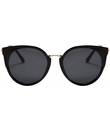 Semi-rimless Polarized Retro Cat Eye Fashion Sunglasses for Women 100% UV400 Protection - Black Frame Glossy Finish/Grey Lens...
