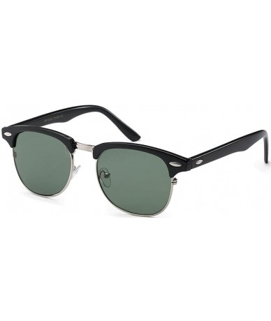 Rimless Vintage designer Half Frame Rim Glass Lens Sunglasses - Black-sil-green - CP11LGSS94V $9.33