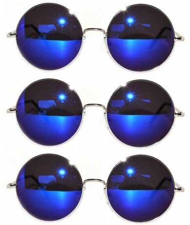 Round Set of 3 Pairs Round Retro Vintage Circle Sunglasses Colored Metal Frame Small model 43 mm - CH184ZSQUGE $12.14