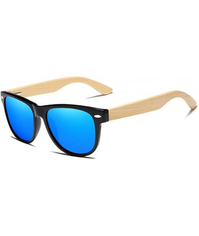 Rectangular Genuine bamboo sunglasses square men polarized UV400 - Blue - C018NDQZ3DU $21.56