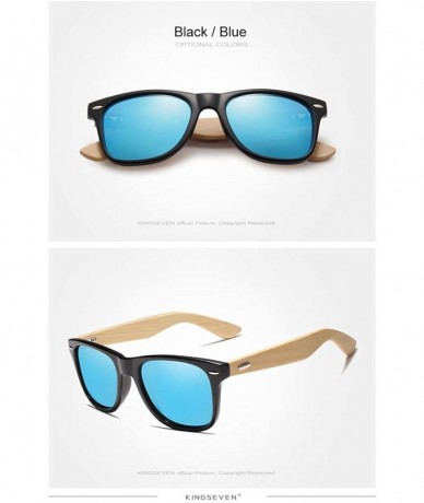Rectangular Genuine bamboo sunglasses square men polarized UV400 - Blue - C018NDQZ3DU $21.56
