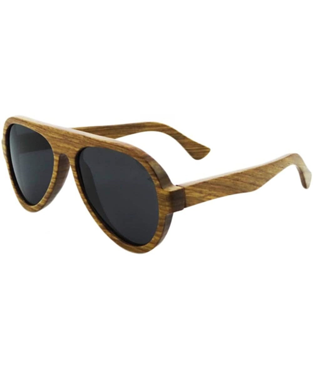 Aviator Genuine Wood Sunglasses Men Classic Polarized Wood Glasses-Z6068 - Pear - C212G63VFQJ $43.97