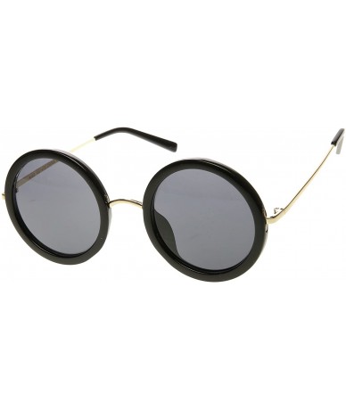 Oversized Womens High Fashion Chic Round Circle Sunglasses with Metal Arms (Shiny Black) - CZ11EWACCRJ $11.86