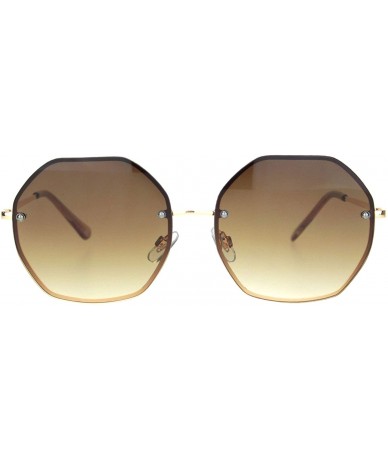 Rectangular Womens 90s Rimless Octagon Designer Metal Rim Sunglasses - Gold Gradient Brown - CH18OEKS7SL $10.62