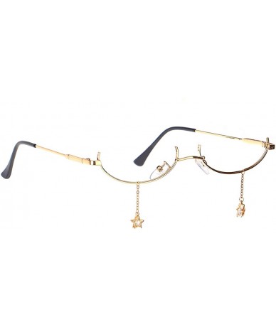 Round Women Sunglasses Metal Half Frame Shining Stars Pendant Eyeglasses Accessory UV Protection Eye Wear Without Lens - CM19...