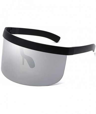 Oval Fashion Sunglasses Women Men Goggle Sun Glasses Big Frame Shield Visor Windproof O44 - Black-silver - C2197A2CLAG $27.38