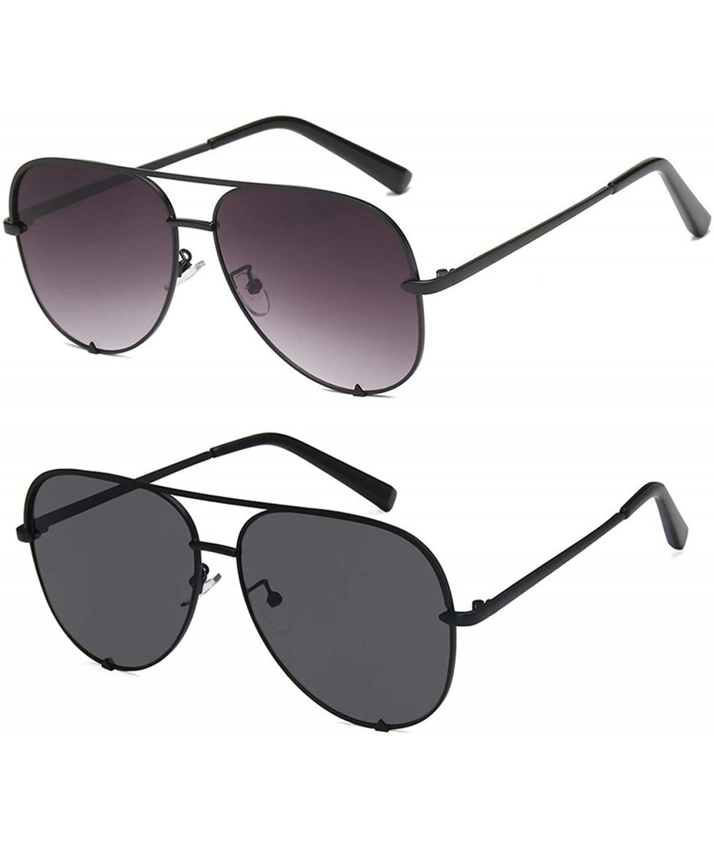 Oversized Aviator Sunglasses for Women Classic Oversized Sun Glasses UV400 Protection - 2pack-black+fade - CJ18S7QQX4U $48.38