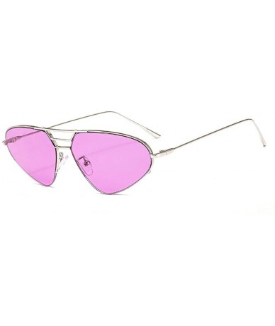 Oval Cat Sunglasses Women Fashion Purple Mirror Shades Gradient Metal Frame Men Sun Glasses with Box UV400 - Purple - C719387...