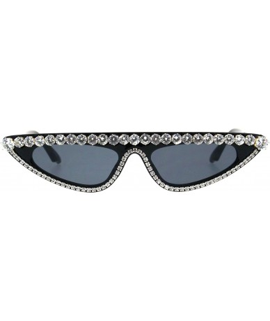 Oval Fancy Rhinestones Sunglasses Womens Flat Top Half Oval Skinny Shades UV 400 - Black - CD18K3R73QE $24.87