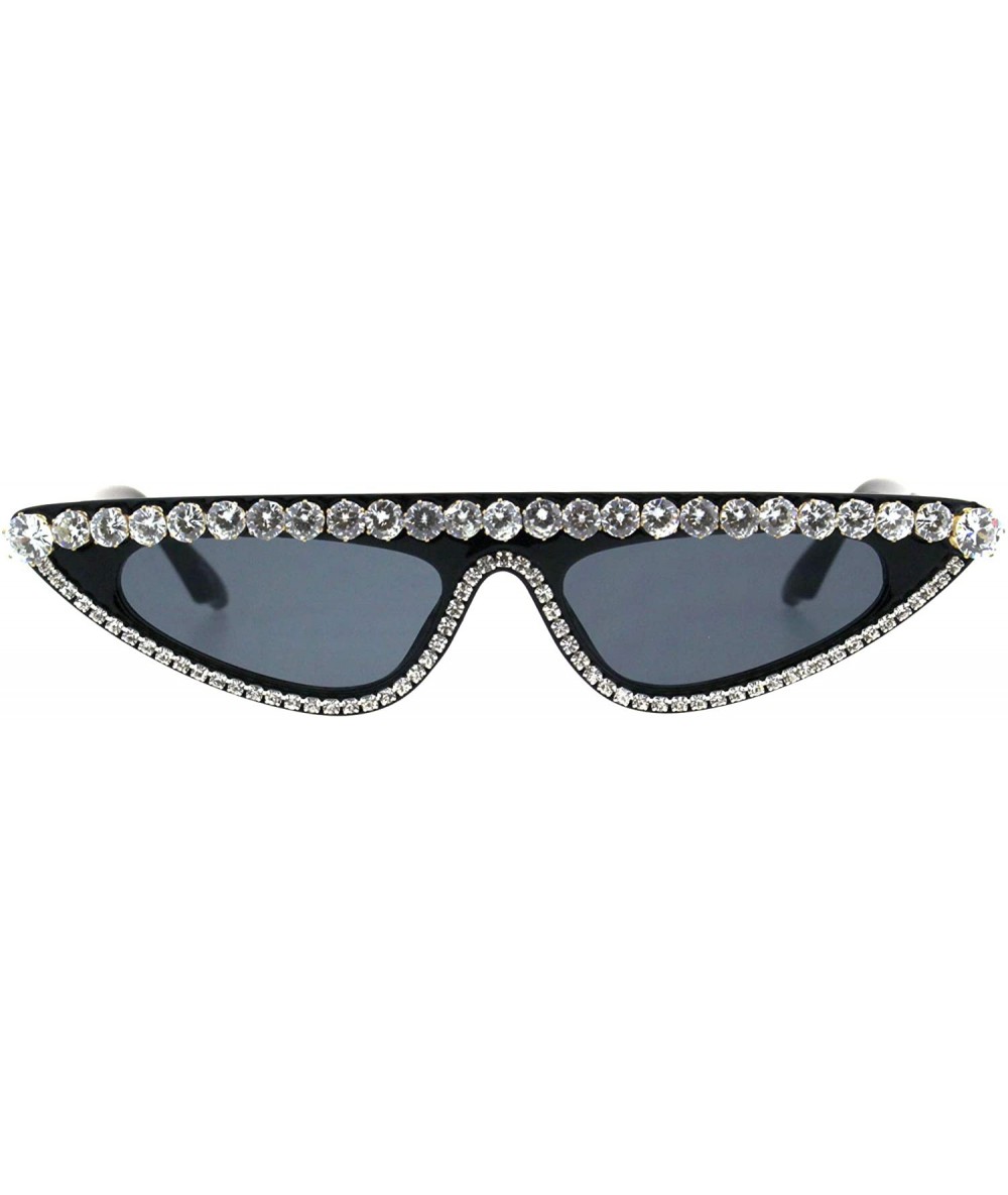 Oval Fancy Rhinestones Sunglasses Womens Flat Top Half Oval Skinny Shades UV 400 - Black - CD18K3R73QE $11.76