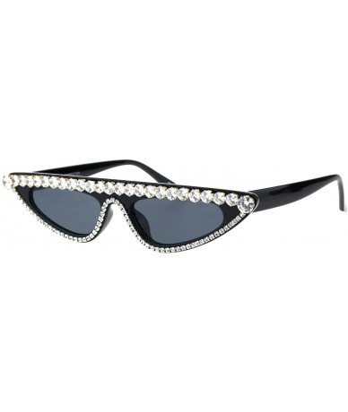 Oval Fancy Rhinestones Sunglasses Womens Flat Top Half Oval Skinny Shades UV 400 - Black - CD18K3R73QE $11.76